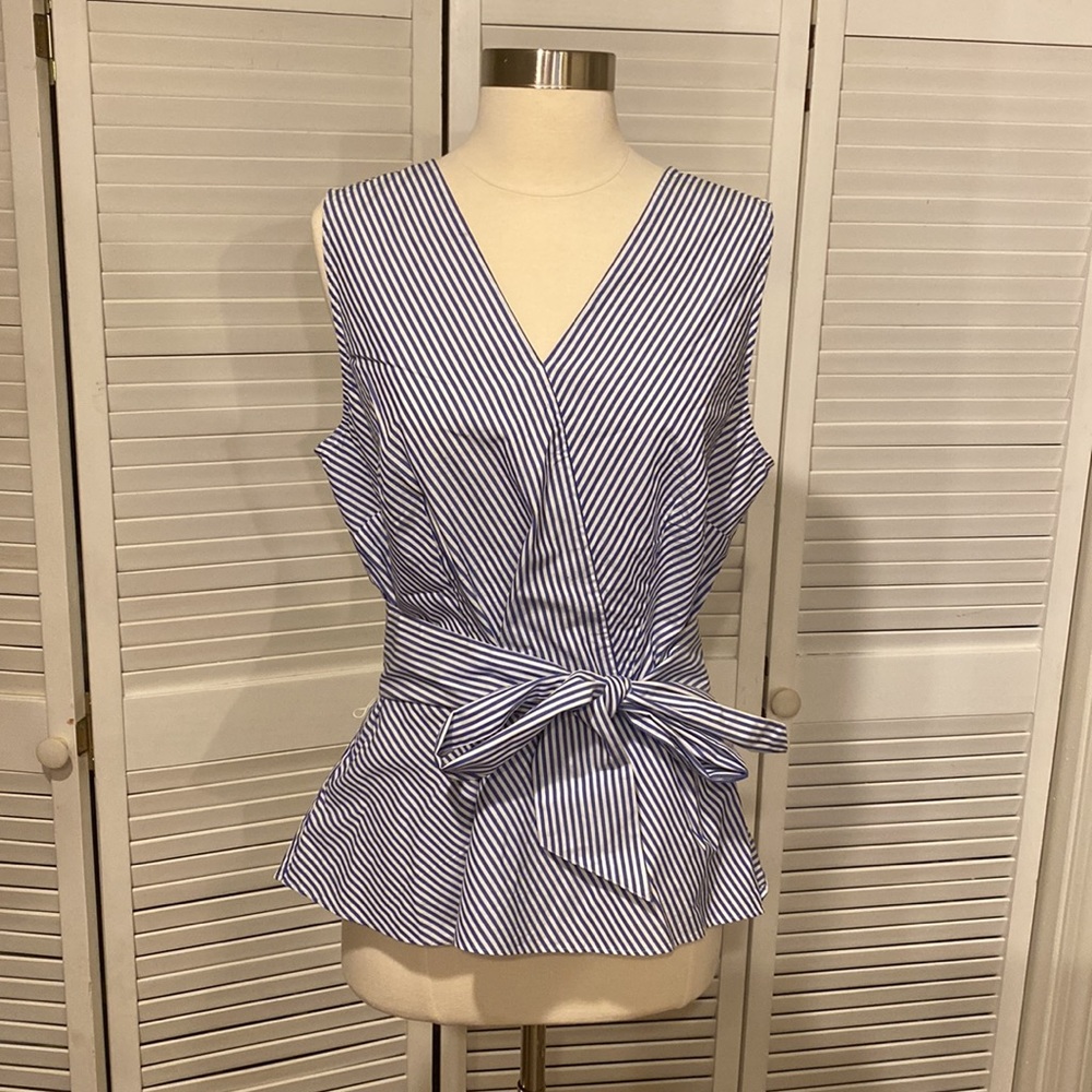 Talbots Striped Peplum Top with Waist Tie